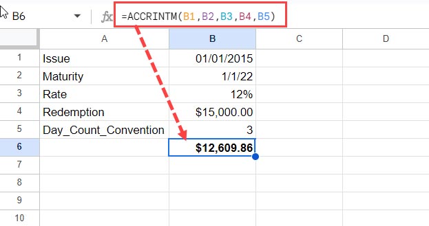 Accrued interest rate formula with ACCRINTM function