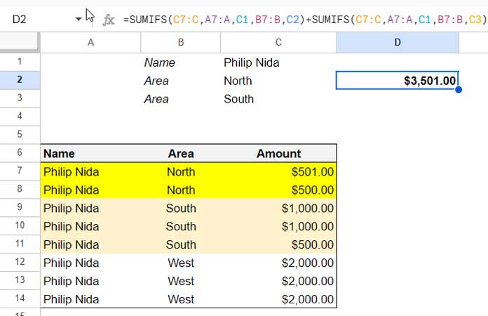 Using the Same Field Twice in the SUMIFS in Google Sheets