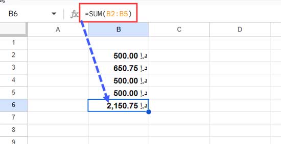 Adding custom currency text (UAE Dirham symbol) in Google Sheets.