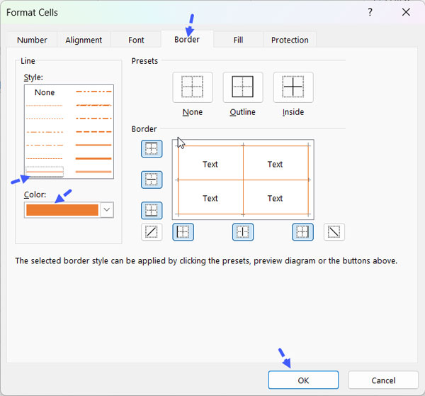 Adding borders to cells in Excel 365