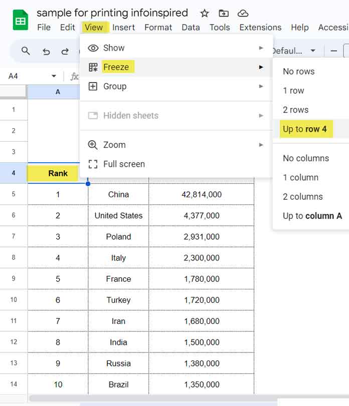 How to Freeze Rows in Google Sheets