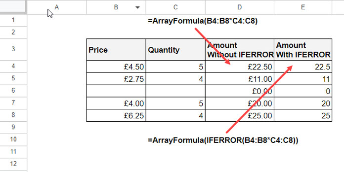 Google Sheets IFERROR Function Formatting Issue With ArrayFormula