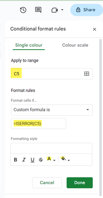 How to use conditional formatting to mask a circular dependency detected error