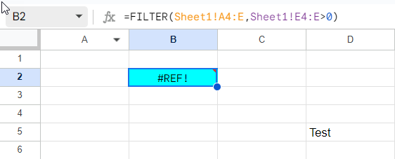 FILTER formula returns #REF! error (see screenshot)