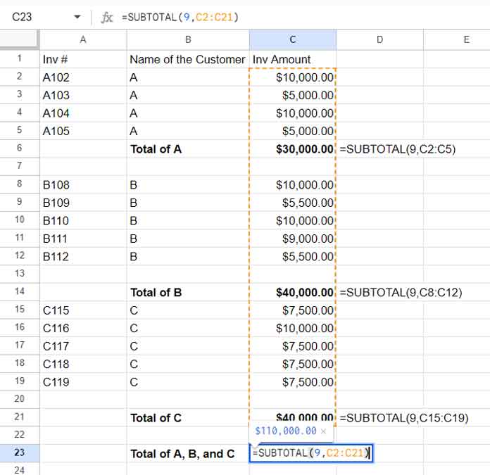 SUBTOTAL Function to Create Dynamic Subtotals and Grand Totals that Automatically Update When the Data Changes