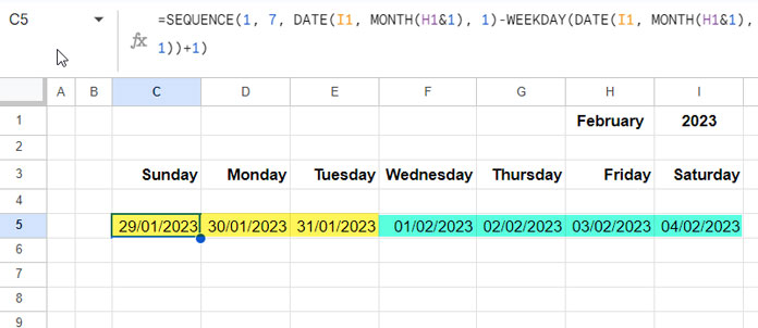 SEQUENCE Formula for Dates in the First Week of the Month