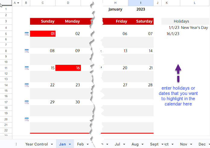 Instructions for Using the Free Yearly Calendar Template