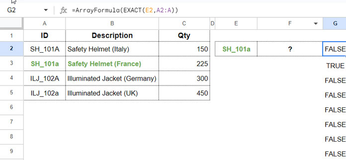 Using EXACT Function in an Array