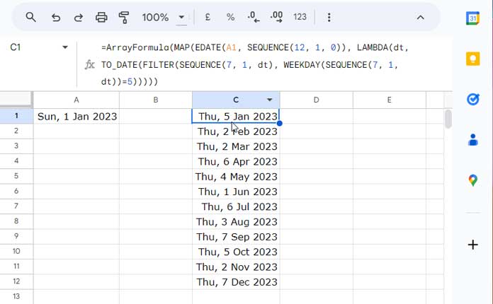 Google Sheets - Locating the First Sunday, Monday, etc., Date in Every Month