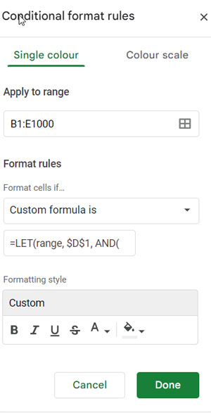 Custom Formula to Highlight Indirect Range in Google Sheets