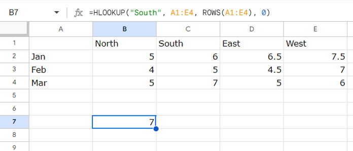 Combining ROWS and HLOOKUP Functions in Google Sheets