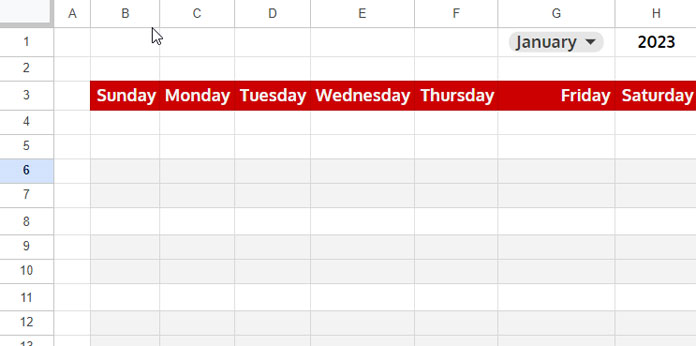 Layout for linking calendar dates to events in Google Sheets