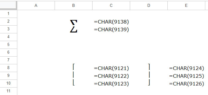 Larger Size Uppercase Sigma Character in Google Sheets