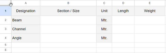 Layout of the Structural Steel Unit Calculator