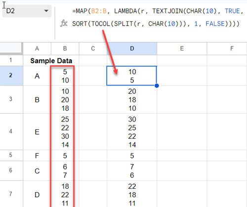 Sorting Data Separated by Line Breaks within Cells - Single Column