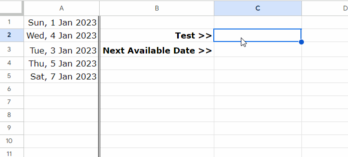 Working of Next Available Date Generator in Google Sheets