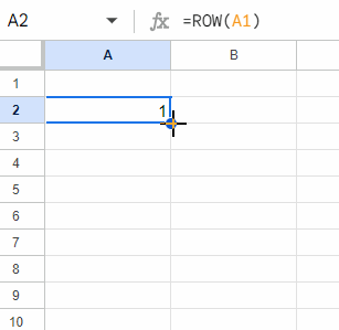 Demonstration of a formula with relative cell references copied to cells down in Google Sheets