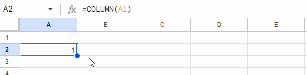Demonstration of a formula with relative cell references copied to cells across in Google Sheets