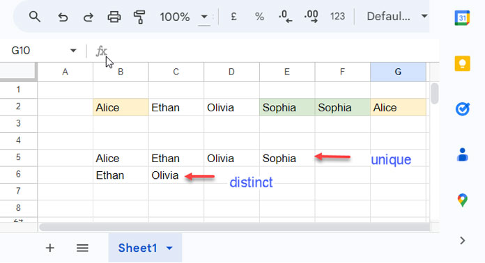 Identifying Unique and Distinct Values in a Column-Wise List