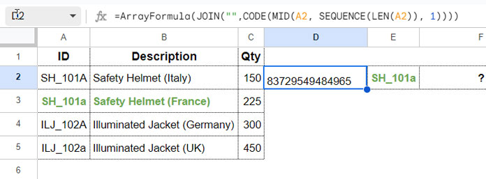 Case Sensitive VLOOKUP and CODE Function