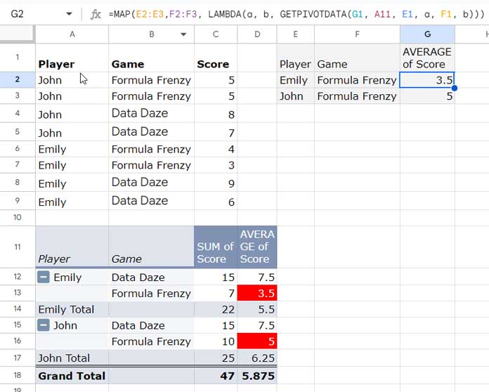GETPIVOTDATA Array Formula Extracting Multiple Values with Row Grouping (MAP)