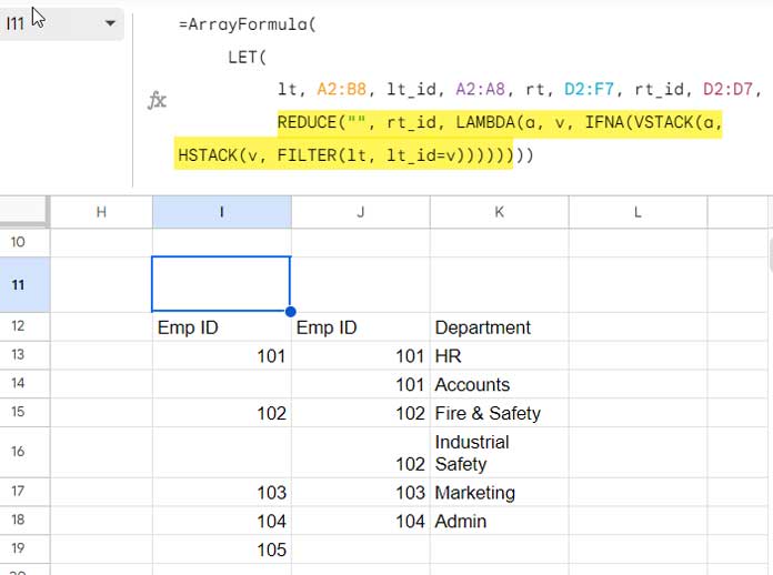 REDUCE Part of Right Joining