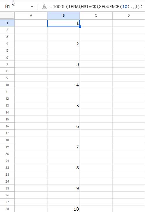Adding N Blank Rows to SEQUENCE Results in a Column in Google Sheets