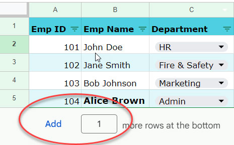 Add Row Button in Google Sheets