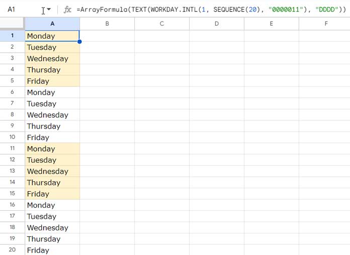 Autofill Weekday Names Using an Array Formula