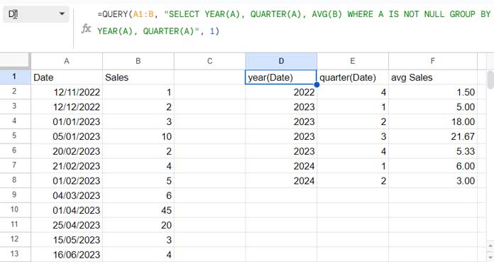 Google Sheets Query: Year-Quarter