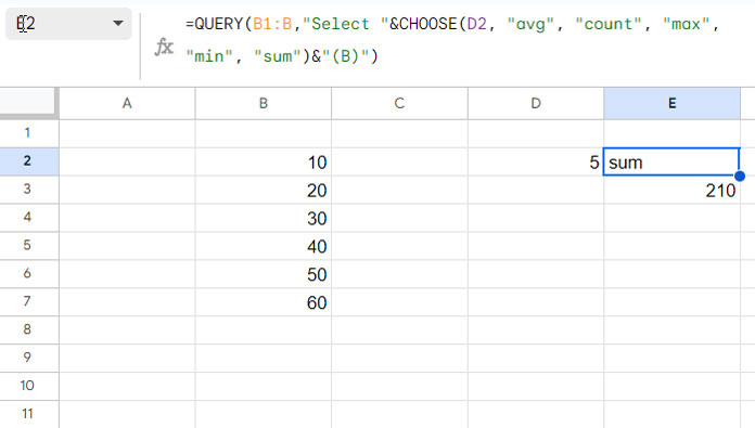 CHOOSE Function in Google Sheets QUERY for Dynamically Choosing Aggregation Functions