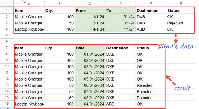 Duplicating Rows in Google Sheets based on Dates