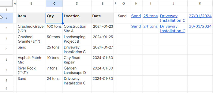 Illustration demonstrating the use of HYPERLINK with FILTER Function in Google Sheets.