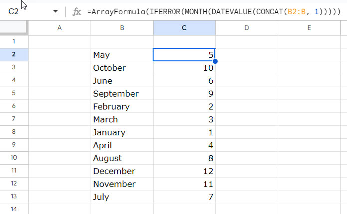 Array Formula for Converting Month Names to Month Numbers