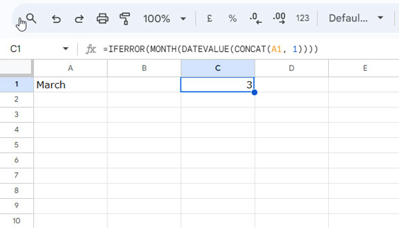 Conversion of Month Name to Number in Google Sheets (Correct Method)