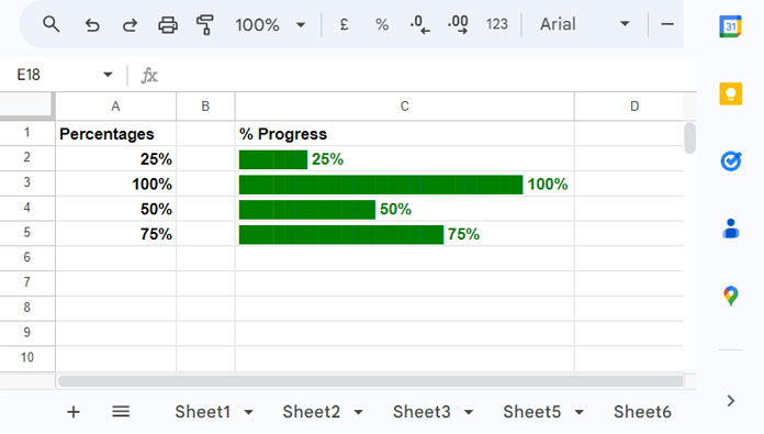 Horizontal Percentage Progress Bar with Additional Text in Google Sheets