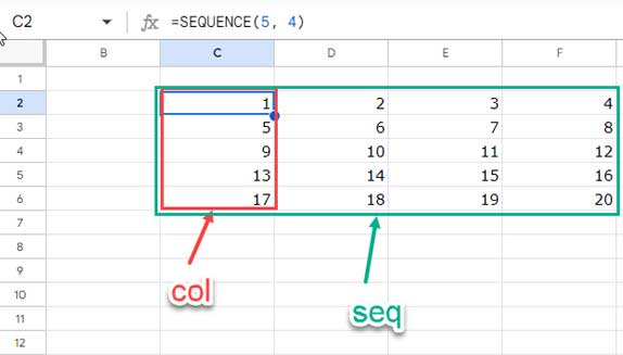 col et seq: Deux expressions de valeur dans LET