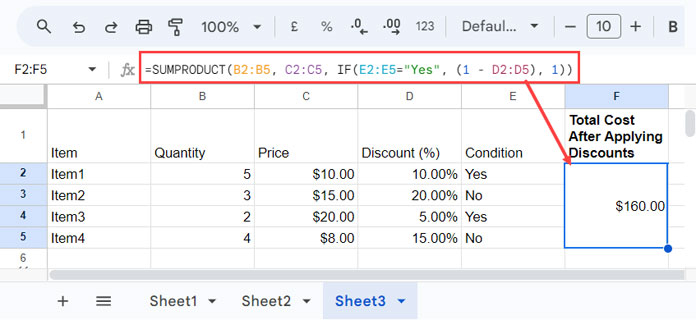 SUMPRODUCT Function Complex Use Case Examples in Google Sheets