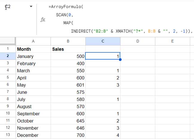 Helper formula for identifying data spikes in Google Sheets