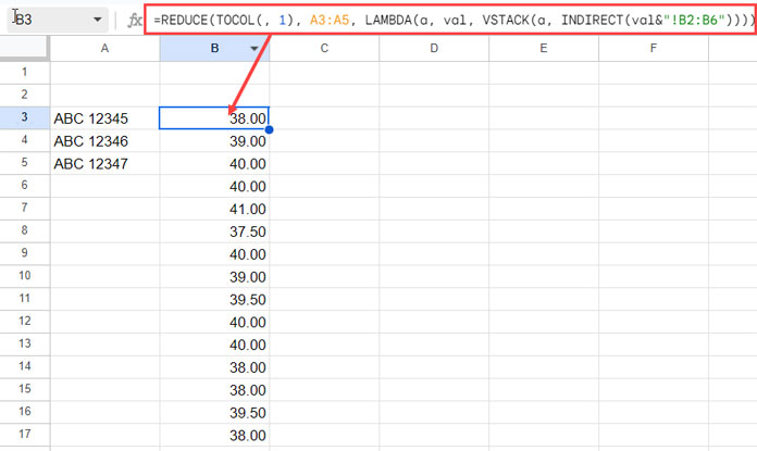 INDIRECT with ArrayFormula Alternative Using REDUCE + INDIRECT