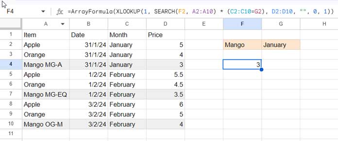 XLOOKUP with Multiple Criteria: Partial Match
