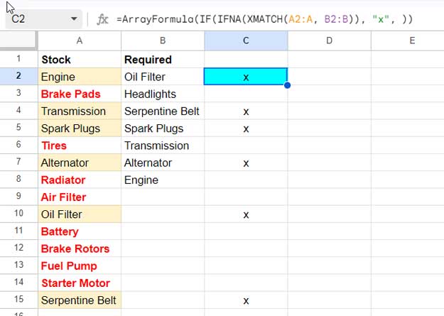 Find Matching Values in Column A from Column B