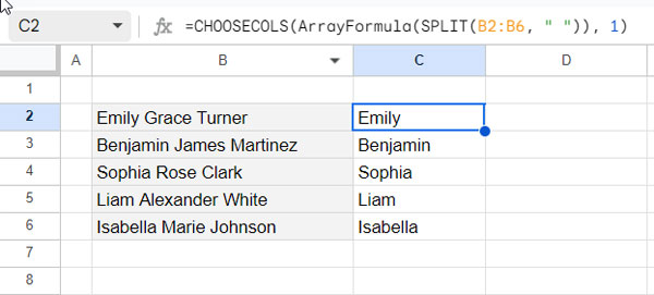 Separating the first names from a list of names
