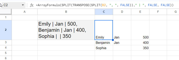 SPLIT function to split text into rows and columns