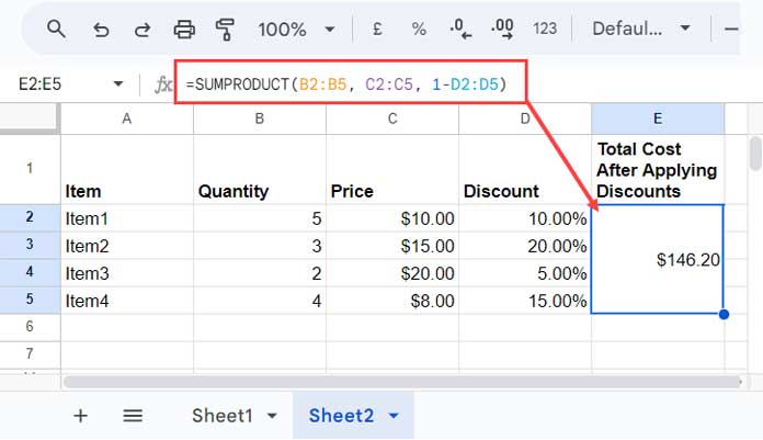 SUMPRODUCT Basic Example: Three Arrays