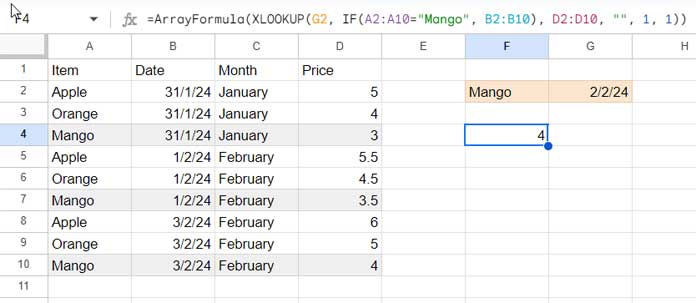 XLOOKUP with Multiple Criteria: Exact Match (Mode 1)