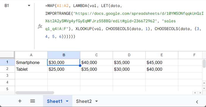 XLOOKUP with IMPORTRANGE and 2D Result