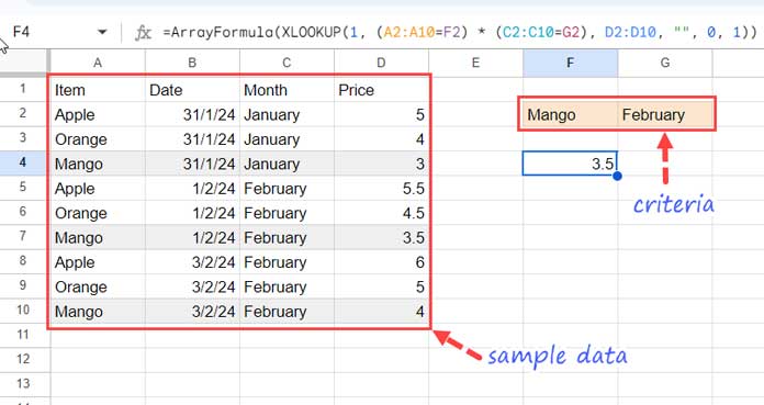 XLOOKUP with Multiple Criteria: Exact Match (Mode 0)