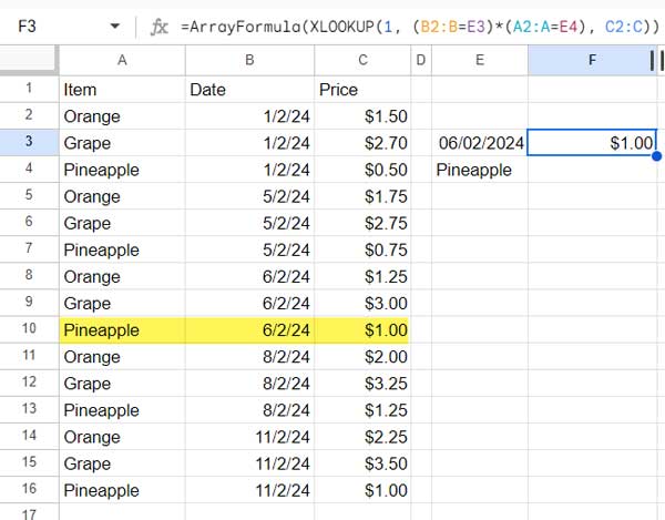 XLOOKUP today's date with a condition