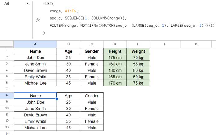 Drop columns from the end of the table